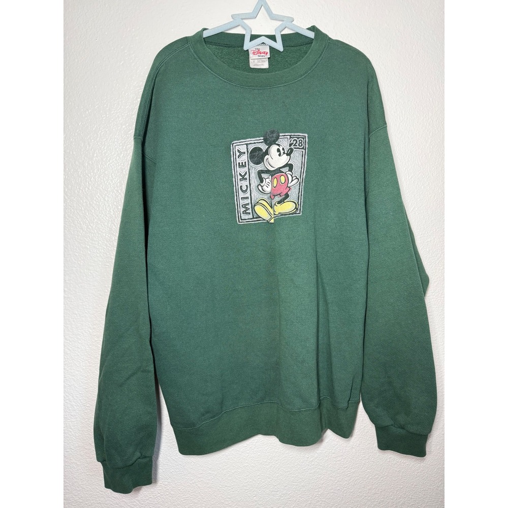 Vintage Disney Store Mickey Mouse Sweatshirt XL Green Crewneck Pullover Retro‎